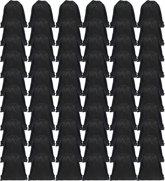 GoodtoU Drawstring Backpack Bulk, 60 Pcs Draw String Bags Cinch Bag Drawstring Gym Bag Sackpack Drawstring Bags for Women Men, Black