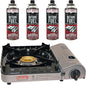 Chef Master 15,000 BTU Portable Butane Camping Stove COMBO with 4 x 8oz. Butane Fuel Canister, Double Wind-Guard Portable Stove Burner for Emergency, Road Trip, Backpacking & Camping Essential - 90019