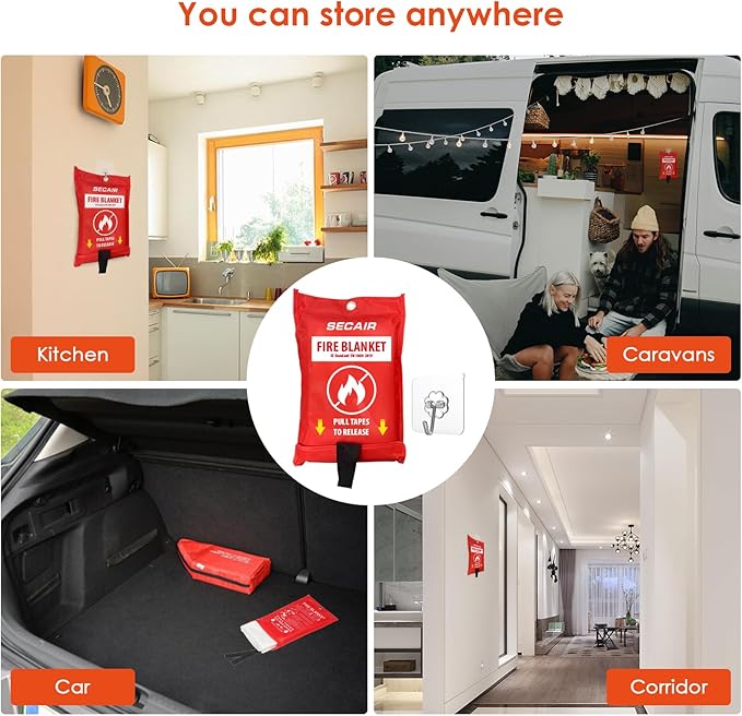 Emergency Fire Blanket for Home and Kitchen Fiberglass Fire Suppression Blanket Great for School Warehouse Camping Car Office Grill (4 Pack, 40 in X 40 in)