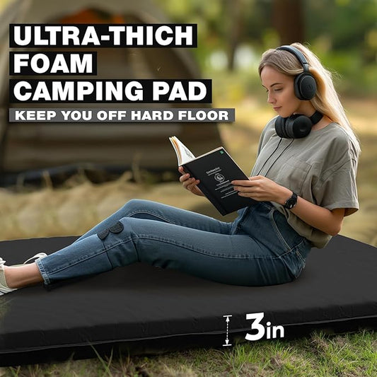 Overmont Self Inflating Sleeping Pad for Camping - 3” Ultra Thick Memory Foam Camping Pad - Inflatable Camping Mattress Pad 4 Season Camp Sleeping Mat for Car Truck Travel Tent