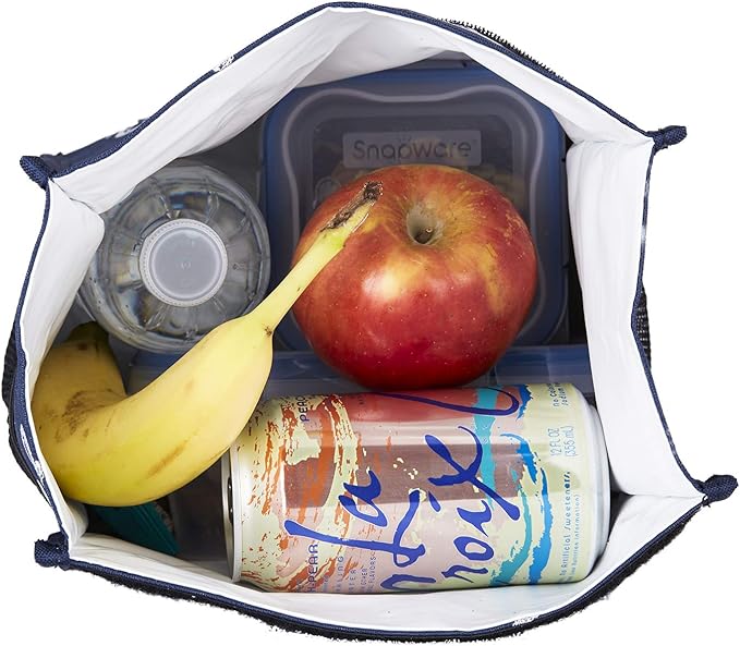 Insulated Lunch Bag for Men and Women; Rolltop Lunch Box with 2 Side Mesh Pockets and 1 Exteral Slip Pocket (Blue)