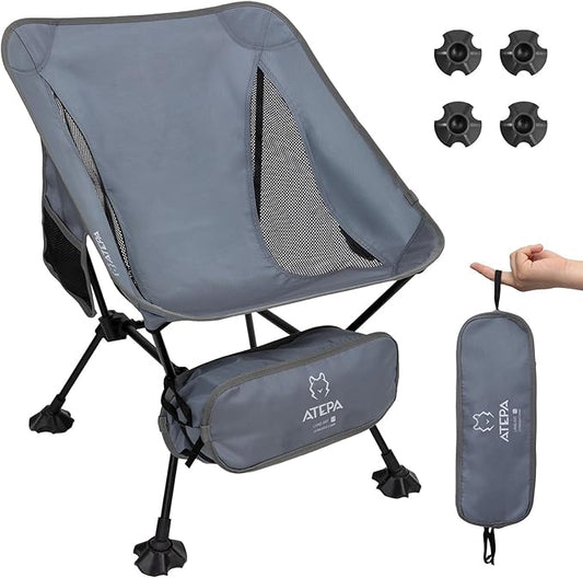 ATEPA Backpacking Chair, Ultralight Folding Portable Small Camping Chairs for Adults Compact Foldable Beach Seat with Anti-Sinking Feet & Aluminum Frame for Outdoor Hiking Travel Fishing