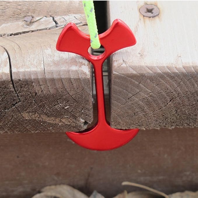 Pack of 5 Aluminum Alloy Anchor Shape Deck Plank Board Tent Stakes Wind Rope Hook Cord Buckle Tent Pegs with Carabiners for Outdoor Camping Hiking, 2.6" Long