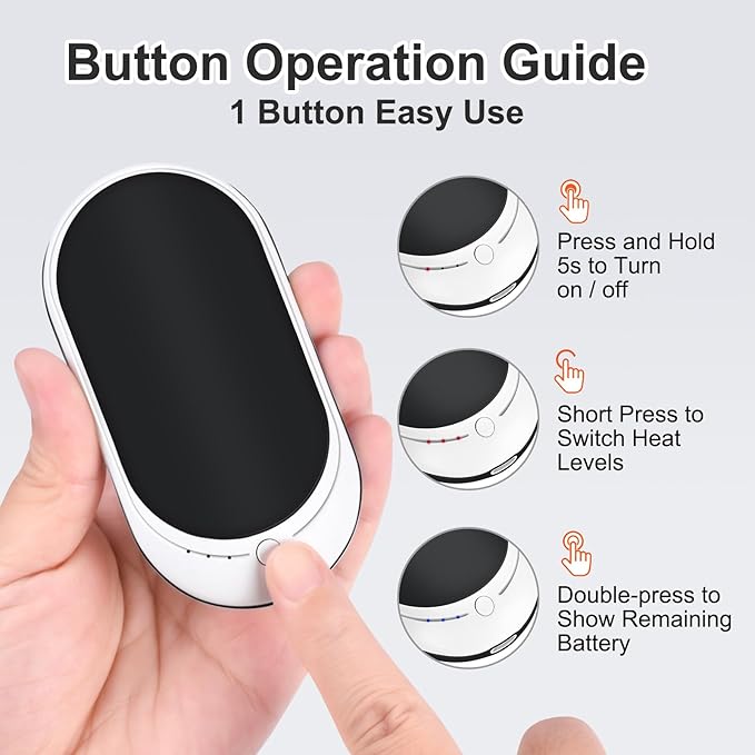 Rechargeable Hand Warmer, 1 Piece 5200mAh with Double Sided Heating, Reusable Portable Mini Heater, Temperature Adjustable Suitable for Hand and Foot Warming, Hunting Camping Hand Warmer