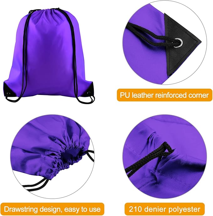 KUUQA 60Pcs Purple Drawstring Backpack Bag Bulk Drawstring Bags String Bags Storage Bags Gym Backpack for Sport Gym Traveling