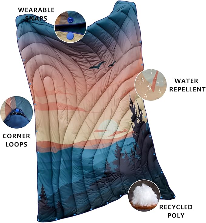 Camping Blanket,Lightweight Down Alternative Puffy Printed Camping Blanket Packable Outdoor Blanket for Camping,Traveling, Stadium, Hiking, Picnics