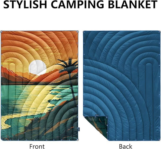 Camping Blanket,Lightweight Down Alternative Puffy Printed Camping Blanket Packable Outdoor Blanket for Camping,Traveling, Stadium, Hiking, Picnics