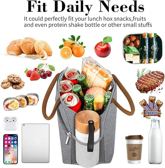 Coobiiya Lunch box for Women/Men/Adult, Lunch Box Lunch Bag Women, Small Leakproof Cute Lunch Tote Large Capacity Reusable Insulated Cooler Lunch Container for Work/Office/Picnic/Beach-Grey