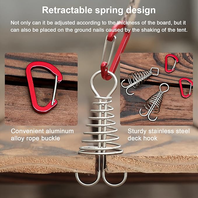 Morobor Deck Anchor Pegs, 10pcs Windproof Aluminium Alloy Fish bone Tent Stakes with Spring Buckle Portable Wind Rope Anchor for Outdoor Camping