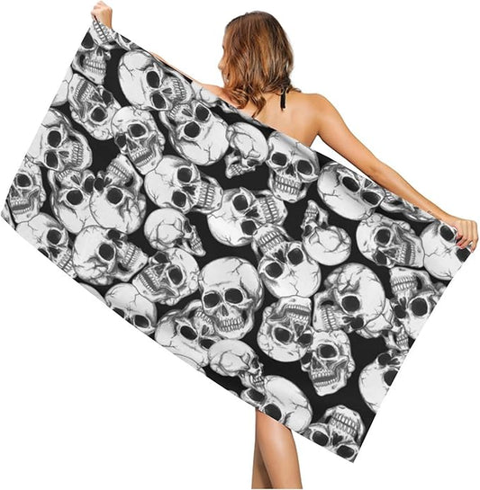 Skull Halloween Beach Towel, Skeleton Quick Dry Super Absorbent Microfiber Bath Towels, Large Towels for Swimming Bathroom Spa Pool 60x30 in