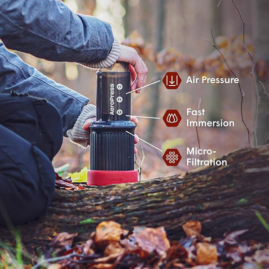 AeroPress Go Travel Coffee Press Kit - 3 in 1 brew method combines French Press, Pourover, Espresso - Full bodied coffee without grit or bitterness - Small portable coffee maker for camping & travel