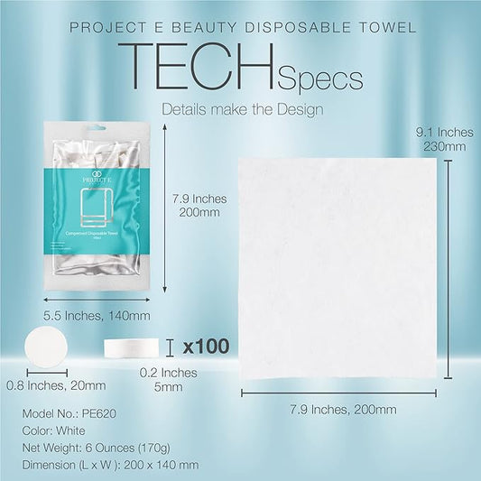 100pcs Disposable Cotton Compressed Towel by Project E Beauty | Cotton Coin Towel | Soft & Absorbent | Portable for Travel, Outdoors & Camping | Sports Gym & Beauty Salon (100, Compressed Towel)
