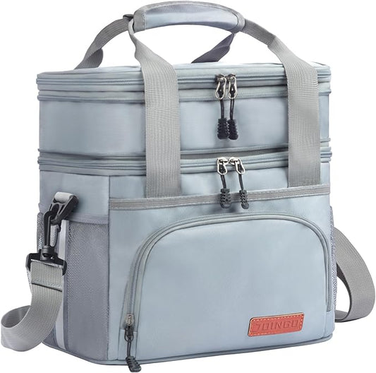 Lunch Box For Men/Women,Large Double-layer Insulated Expandable Reusable Leakproof Cooler Bags For Adults,Lunch Bag With Adjustable Shoulder Strap For Office Travel Picnic（Gray）