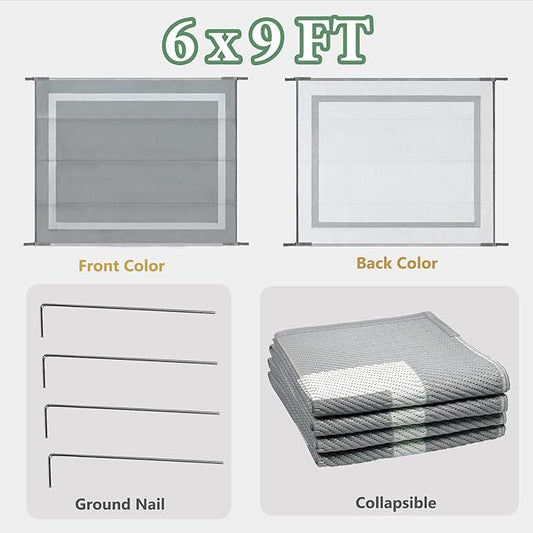 Ogrmar 6x9 FT Reversible Mats, Outdoor Rug for Patio Clearance, Waterproof Carpet, Plastic Straw Rug for Indoor Outdoor, Floor Mat&Rug for RV Porch Camping Backyard Deck Balcony Beach Trailer (Gray)