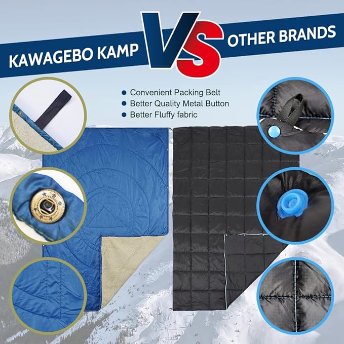 Outdoor Camping Blanket - Puffy Ultralight Packable Blankets for Sleeping, Camp, Travel, Hiking, Stadium, Sherpa Fleece Warm Puffer Portable Camping Quilt, DWR,Machine Washable，56"x 78"