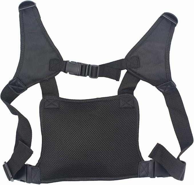 Universal radio harness chest Rig Bag Pocket Pack Holster Vest for Two Way Radio (Rescue Essentials) (Leather Black)