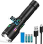 Rechargeable Flashlight, LED 120000 Lumens, Tactical Flashlight with Zoomable, 5 Modes, Power Indicator, IPX7 Waterproof, Super Bright Flashlight for Camping, Hiking, Emergency, Home