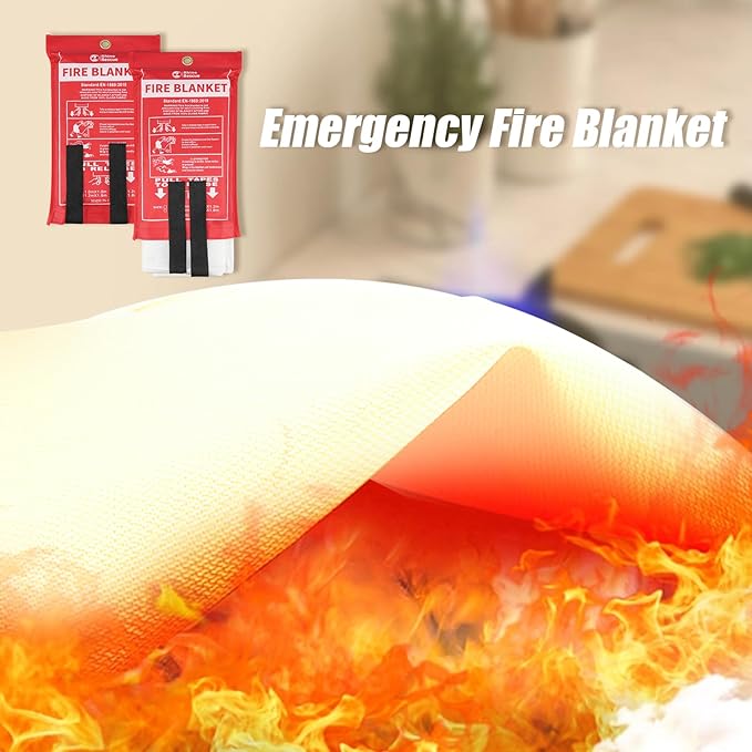 RHINO RESCUE Fire Blanket, 40''×40'' Fiberglass Emergency Fireproof Gear, Flame Retardant Protection for Home, Kitchen, Camping, Hiking, 8 Count
