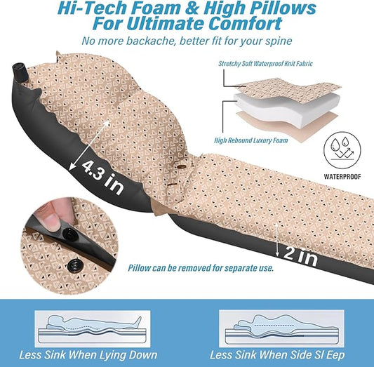 Self Inflating Sleeping Pad for Camping - Thick Camping Pad with Pillow & Inflatable Bag, 9.5 R-Value Insulated Camping Mattress Pad for Car Camping Backpacking Hiking Camping Mat (Flower)