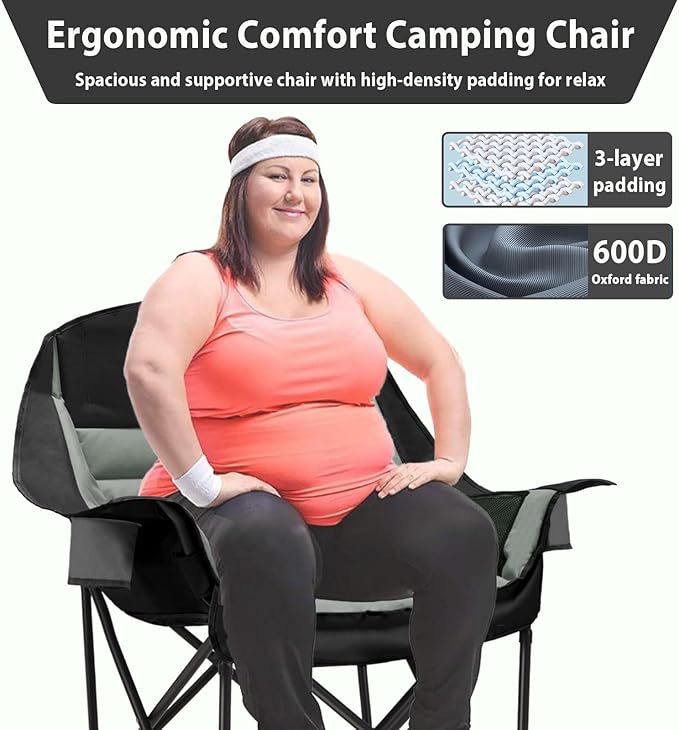 Oversized Camping Chair, Portable Folding Camping Chairs with Side Pocket, Cup Holder and Carry Bag, Heavy Duty Outdoor Camping Chairs for Adults, Fishing, Sports, Trip, up to 400lbs, Style 4
