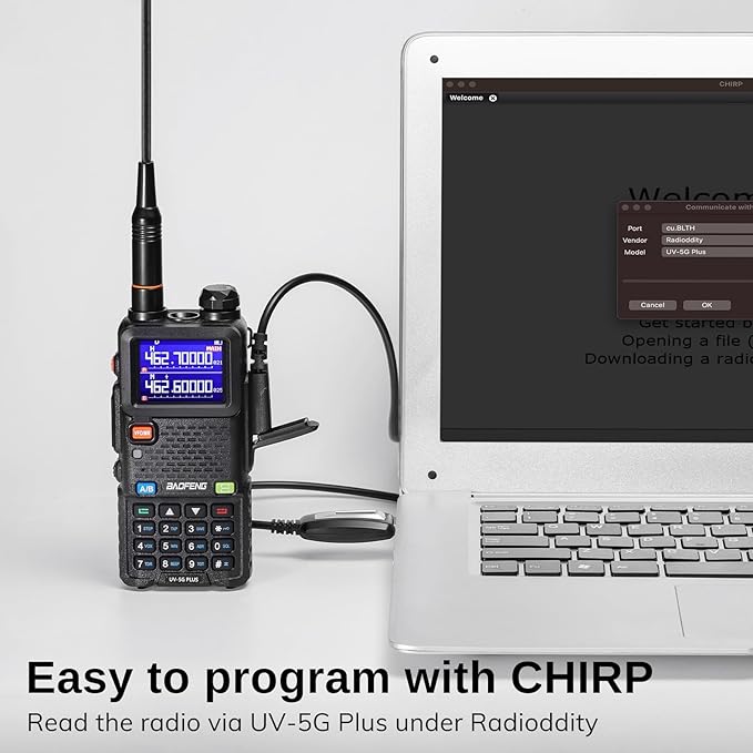 [Chirp Compatible] BAOFENG UV-5G Plus GMRS Handheld Radio, Long Rang Two Way Radio for Adult, 999 Channels, NOAA Receiver, with Two 2500mAh Batteries, 15.5" Antennas, Programming Cable, 1 Pack