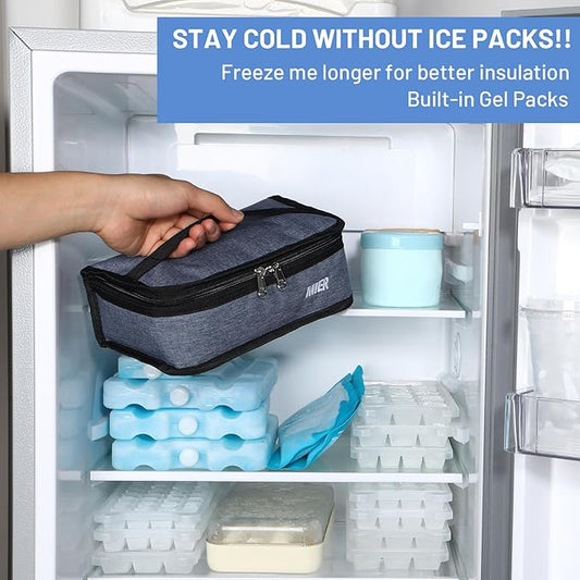 MIER Freezable Lunch Bag Frozen Mini Cooler Small Portable Insulated Lunch Box Freezer Snack Bags for Kids Adult Travel Work School, Bluesteel