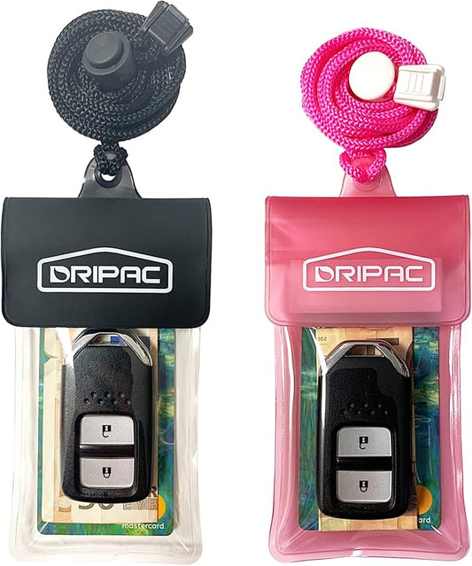 DRIPAC Waterproof Car Key FOB Case Waterproof Wallet Waterproof Holder Pouch For Key ID Badge Credit Card Money（Black+Pink）