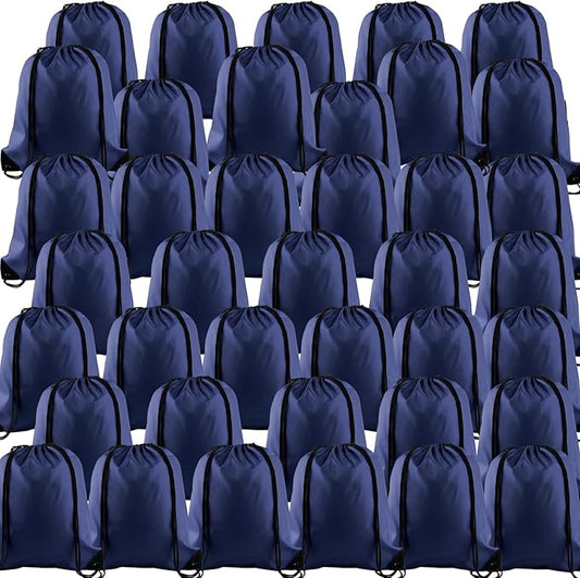 KUUQA 60Pcs Drawstring Backpack Bag Bulk Navy Blue Drawstring Bags String Bags Storage Bags Gym Backpack for Sport Gym Traveling