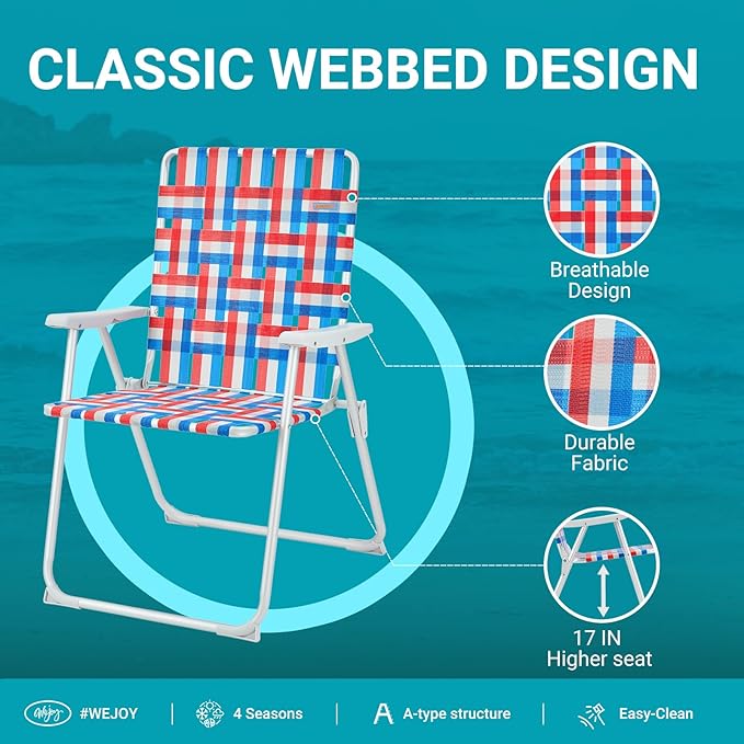 #WEJOY Folding Beach Chair for Adults, Lightweight Beach Chair with Shoulder Straps, High Back Beach Chairs with Hard Armrest, Supports 300lbs for Beach Lawn Concert