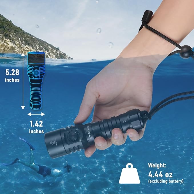 sofirn SD06 Scuba Diving Flashlight, 3200 High Lumens 472 Meters Long Throw Bright Underwater Light, Waterpoof Flashlight for Underwater 100 Meters with Charger(6500k)