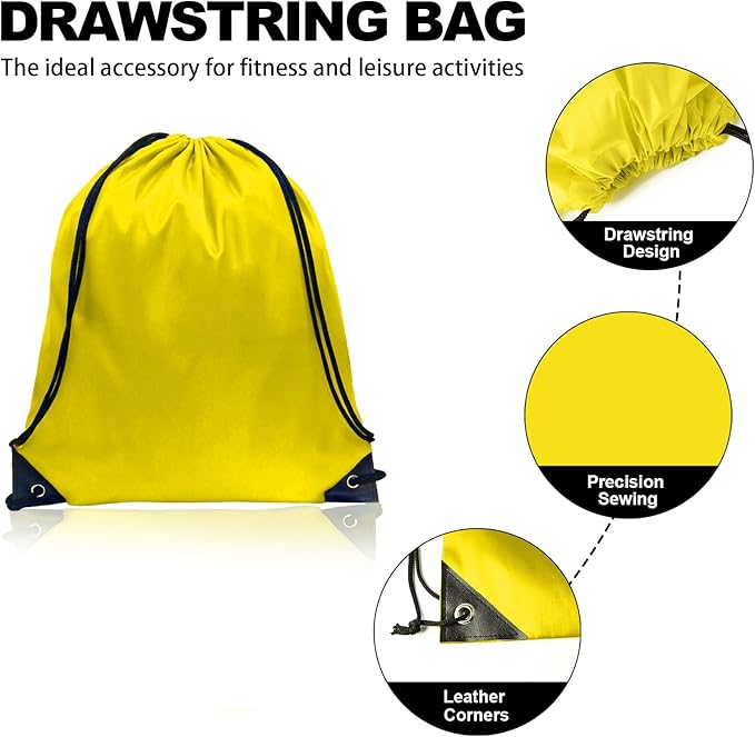 GoodtoU Drawstring Bags, Nylon Backpacks - Drawstring Gym Bags for Sport, Traveling, Team (Yellow, 48Pcs)