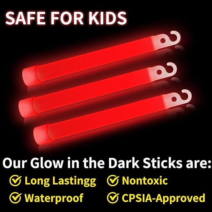 Denylo pro 6 Ultra Bright Glow Sticks 6 Inch Large Red White and Blue Glow Sticks for Parties, Camping, Emergency Light and Survival Kit with 12 Hours Duration