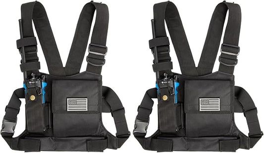 LUITON Radio Chest Harness with Reflective Strips Shoulder Holster Radio Vest Holder Two Way Radio Vest Rig Walkie Talkie Case with Front Pack Pouch for Motorola/Midland/Baofeng/Retevis(2 Pack)
