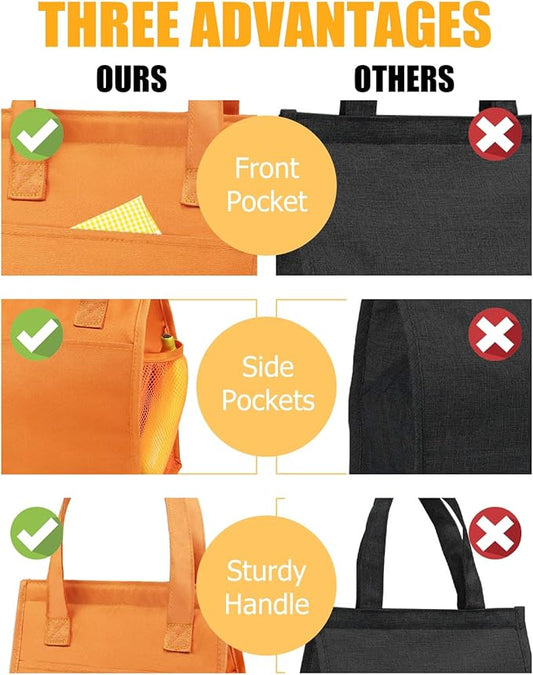 Fmeida Insulated Lunch Bag for Women Cooler Lunch Bag Thermal Adult Lunch Totes Reusable Lunch Boxes for Office College Beach Travel | Medium Orange Front&Side&Interior Pocket