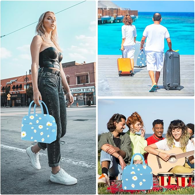 Lunch Bag Lunch Box for Women Men Reusable Insulated Lunch Tote Bag,Food Handbags Case High Capacity for Travel Work Picnic,Sky Blue Daisy