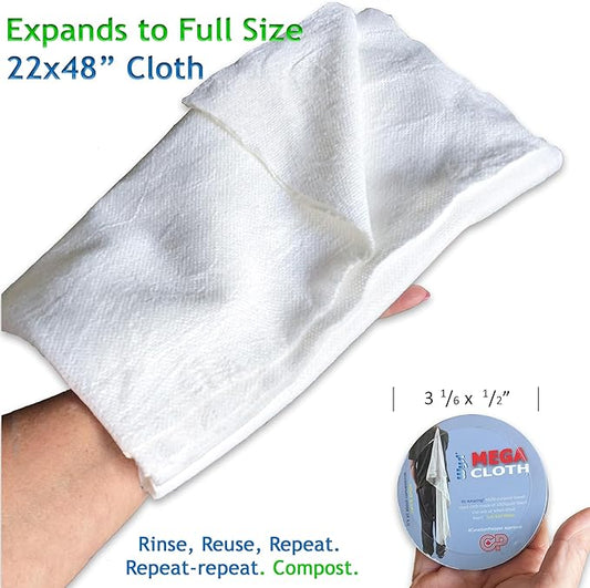 Compressed MEGA Cloths, 22x48 Travel Towel Tablets - Pack of 6 - Soft, Lint-Free, Just Add Water - Camping - Cleaning - Emergency Preparedness Kits - 100% All Natural Cellulose Utility Cloths