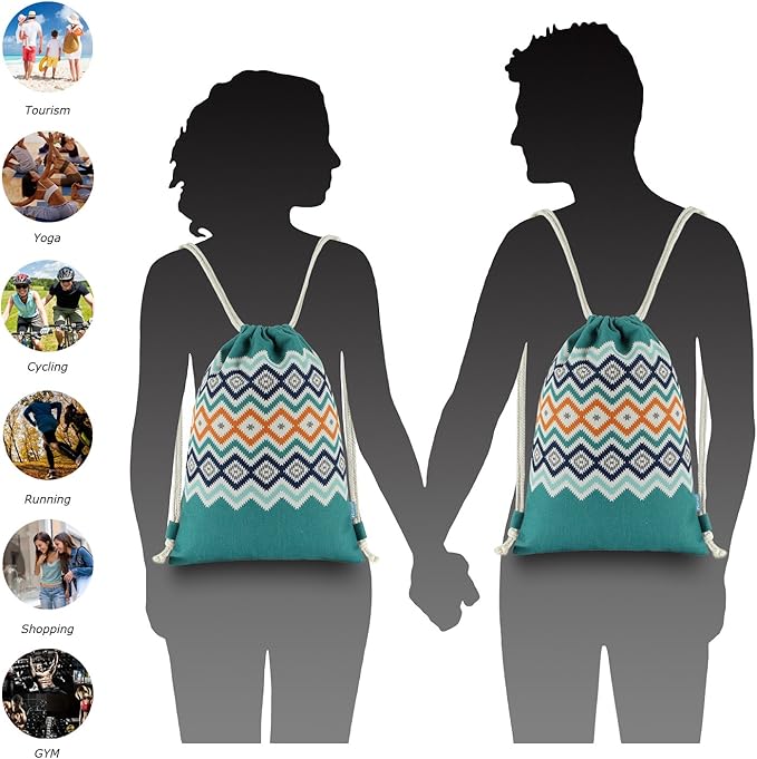 Drawstring Backpack Bohemia Style String Bag Canvas Beach Sport Daypack