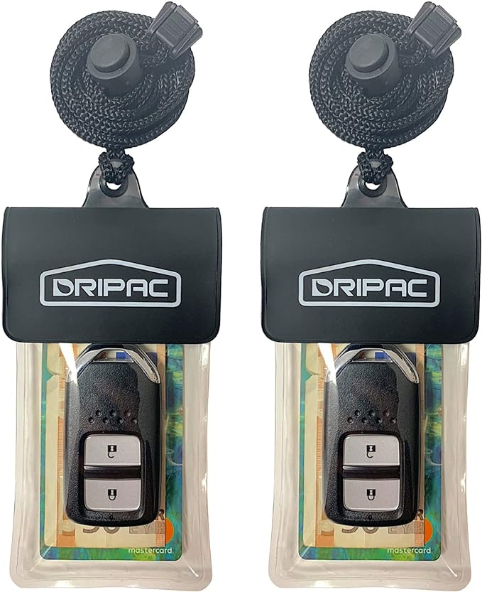 DRIPAC Waterproof Car Key FOB Case Waterproof Wallet Waterproof Holder Pouch For Key ID Badge Credit Card Money（Black+Black）