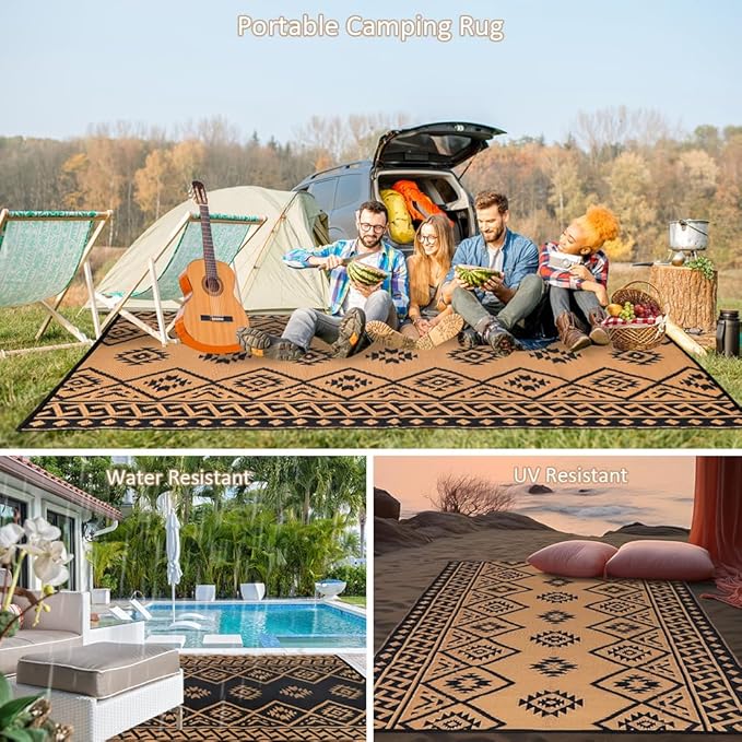 LILIOFFIC Outdoor Rug Waterproof 9x12 ft Outdoor Carpet Patio Rug Mat Reversible RV Camping Rug Plastic Straw Rug Outside Outdoor Area Rug for Patio Deck Balcony Backyard Picnic Beach