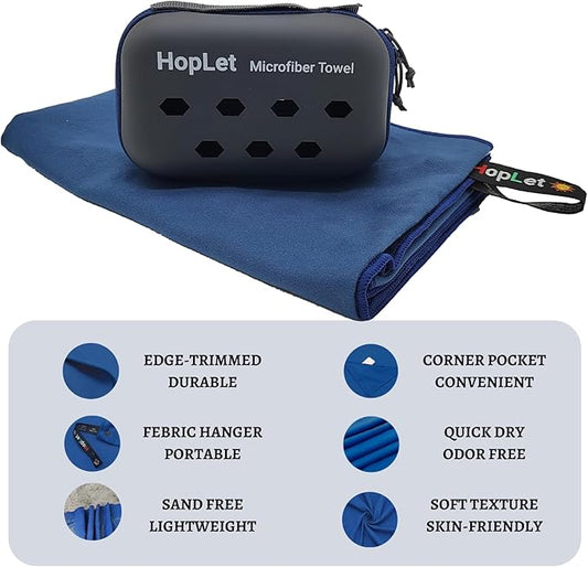 Microfiber Travel Towel with EVA Case, 28"x56" Super Absorbent and Quick Dry Body Towel, Portable Camping Microfiber Towel Best for Beach Hiking Swimming Outdoors Gym (XL Dark Blue)