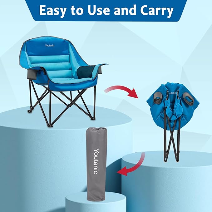 Oversized Camping Chair, Portable Folding Camping Chairs with Side Pocket, Cup Holder and Carry Bag, Heavy Duty Outdoor Camping Chairs for Adults, Fishing, Sports, Trip, up to 400lbs, Style 1
