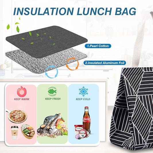 iknoe Insulated Lunch Bag for Women, 9L Sturdy Wide-Open Foldable & Portable Lunch Tote with Interior Pockets, Water-Resistant Thermal Lunch Cooler for Adults Picnic Beach (Black Rhombus)