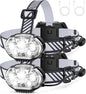 Rechargeable Headlamp, 20000 High Lumen 5 LED Head Lamp with Red White Light,IPX4 Waterproof Headlight,8 Mode Head Flashlight for Outdoor Running Hunting Fishing Hiking Camping Gear-2Pack