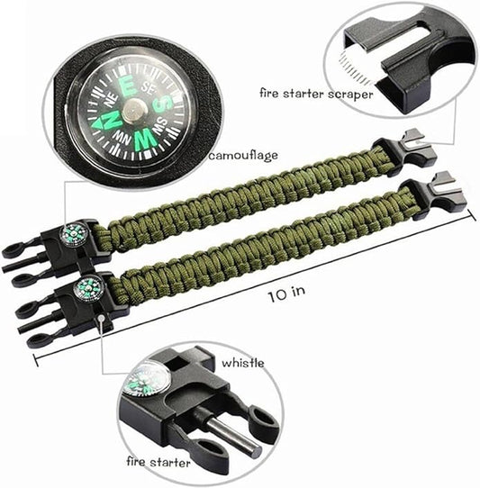 MQQC Kissmi 10 Pack Paracord Bracelet Survival Gear with Compass, Fire Starter, Whistle and Emergency Knife,Best Wildness Survival -Kit for Camping/Hiking