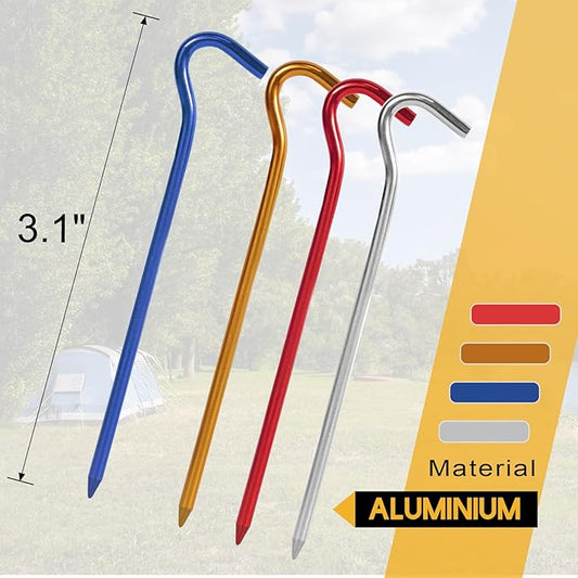 GEEWAY 7 Inch Aluminium Tent Stakes for Secure Ground Support，Perfect for Outdoor Decorations and Tarps, Stakes for Inflatables, Garden Edging Fence Hooks Pegs Heavy Duty Colorful Metal Stakes 16 Pack