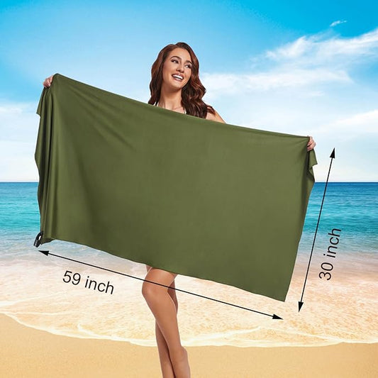Camping Towels Super Absorbent, Fast Drying Microfiber Travel Towel, Quick Dry Ultra Soft Compact Gym Towel for Swimming Beach Hiking Yoga Travel (59.00" x 30.00", Army Green)