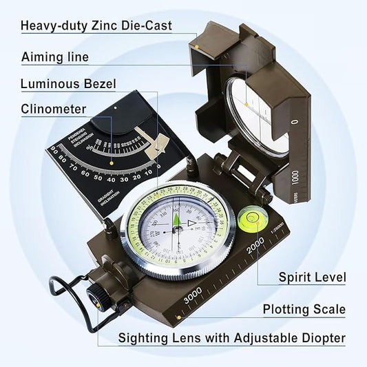 Posinly Multifunctional Military Compass with Inclinometer, Sighting, Optic, Resistant & Waterproof Compass, Essential for Hiking, Camping, Scouting