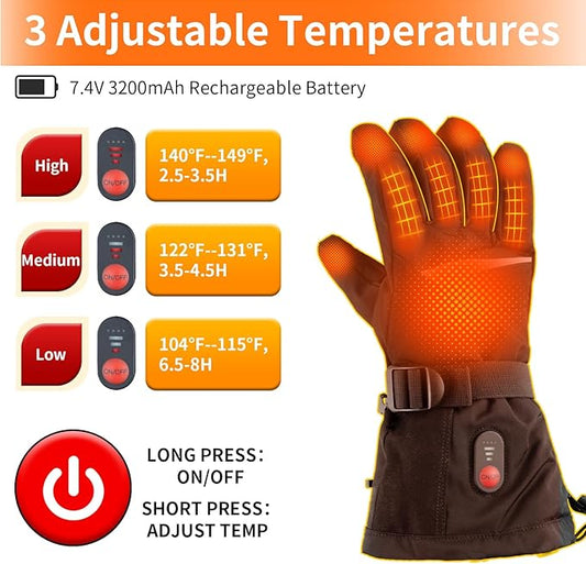 Fohil Heated Gloves for Men Women - Electric Heated Winter Gloves Rechargeable 3200mAh, Waterproof Touchscreen 3 Temperature Level Adjustable Heating Work Gloves for Skiing Motorcycling Hiking