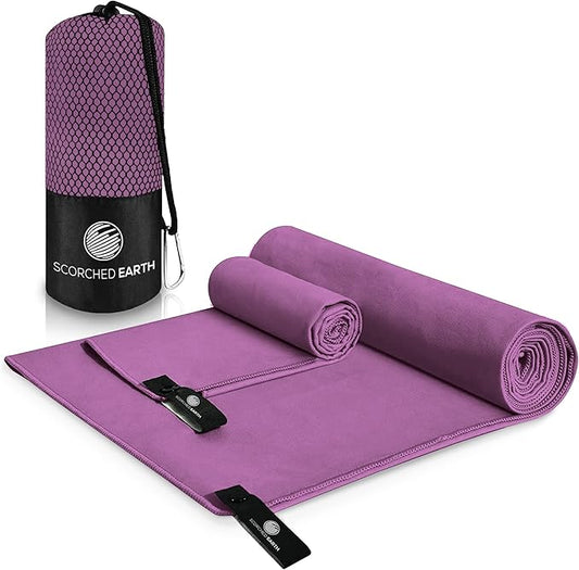 Microfiber Travel & Sports Towel Set - Quick Dry, Super Absorbent, Compact, Lightweight - for Camping, Backpacking, Hiking, Beach, Yoga, Swimming - Includes 2 Sizes + Carrying Bag & Clip