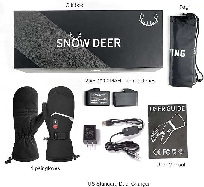 SNOW DEER Heated Gloves Electric Upgraded Men Women 7.4V Rechargeable Battery Gloves,Heated Motorcycle Glove Mittens